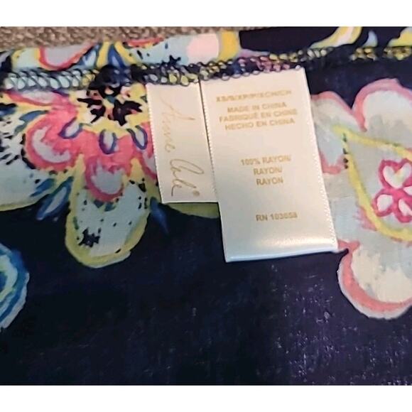 Anne Cole Tie Neck Bell Sleeve Shift Dress Navy Floral XS Tunic EUC - Picture 6 of 8